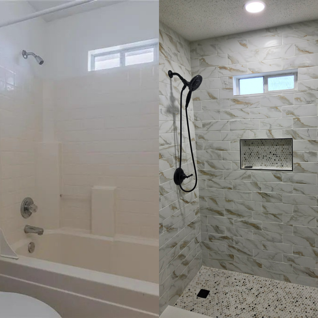 Master Shower Remodel — before and after